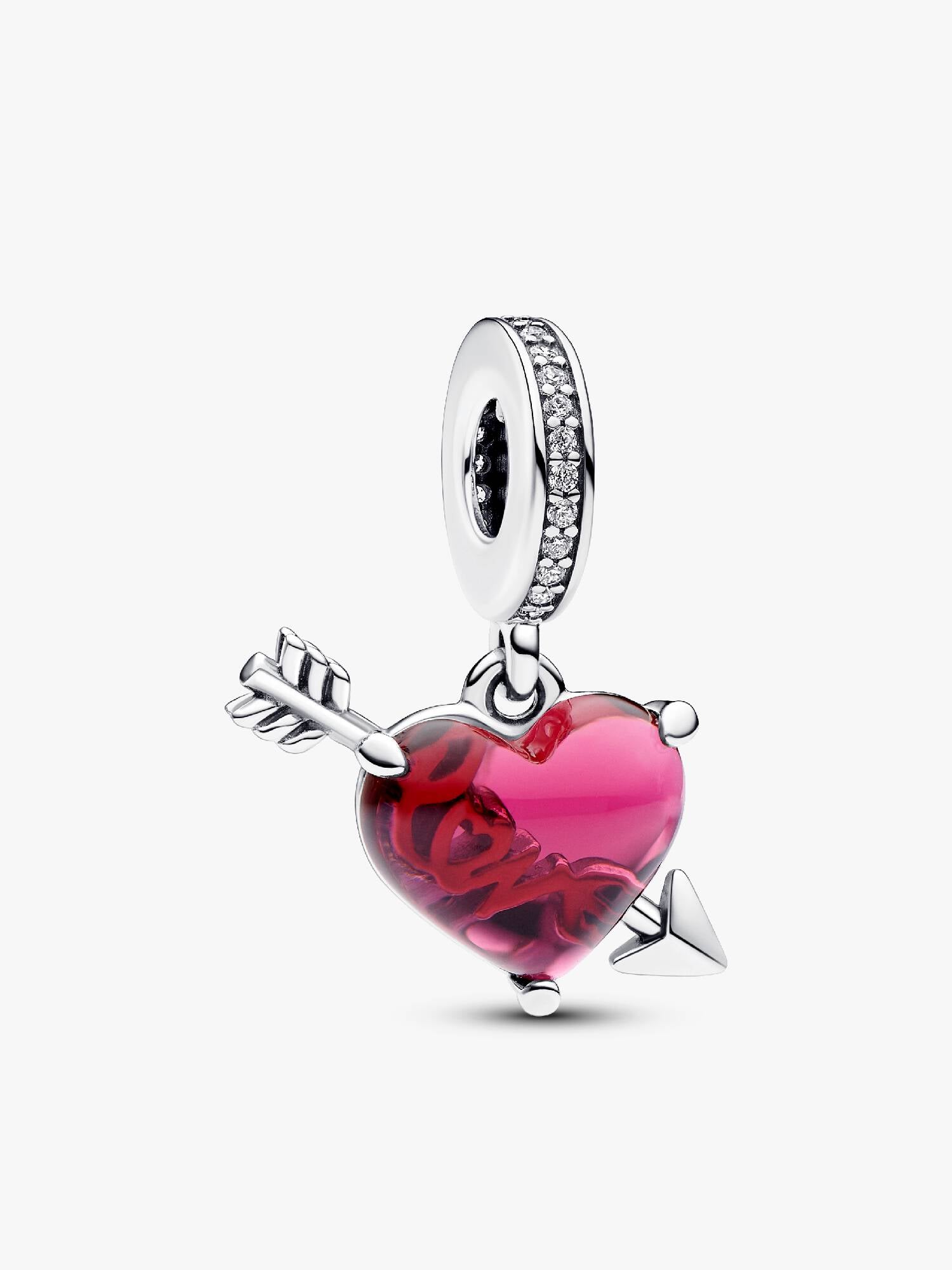 Κρεμαστό Charm με Γυαλί Murano Κόκκινη Καρδιά & Βέλος