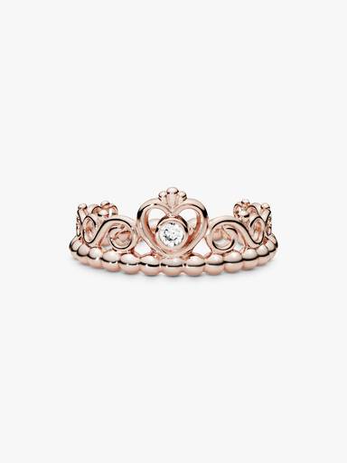 Δαχτυλίδι τιάρα με κυβ. ζιρκόνια, 14K rose gold-plated