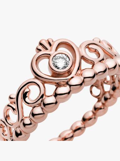 Δαχτυλίδι τιάρα με κυβ. ζιρκόνια, 14K rose gold-plated