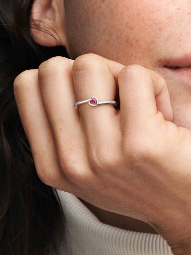 Red Tilted Heart Solitaire Ring
