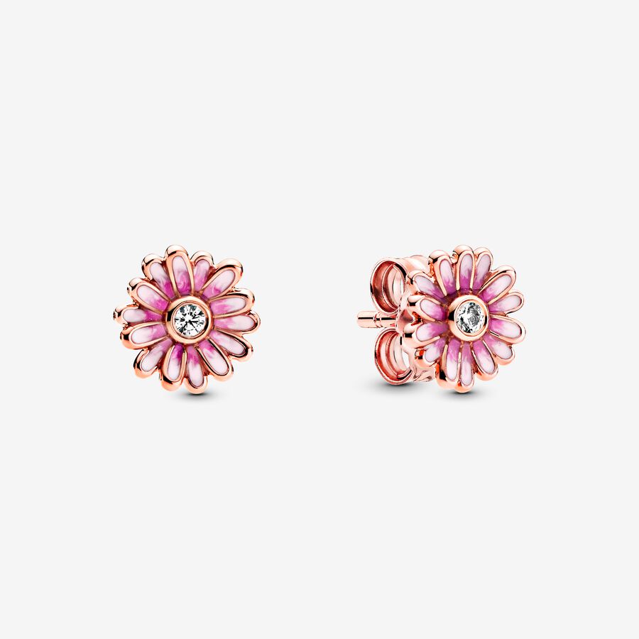 Κουμπωτά σκουλαρίκια με ροζ μαργαρίτα image number 0