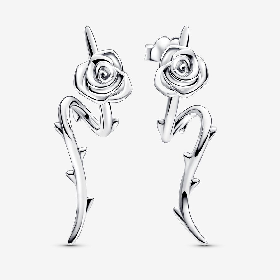 Καμπυλωτά κουμπωτά σκουλαρίκια με ανθισμένο τριαντάφυλλο image number 0