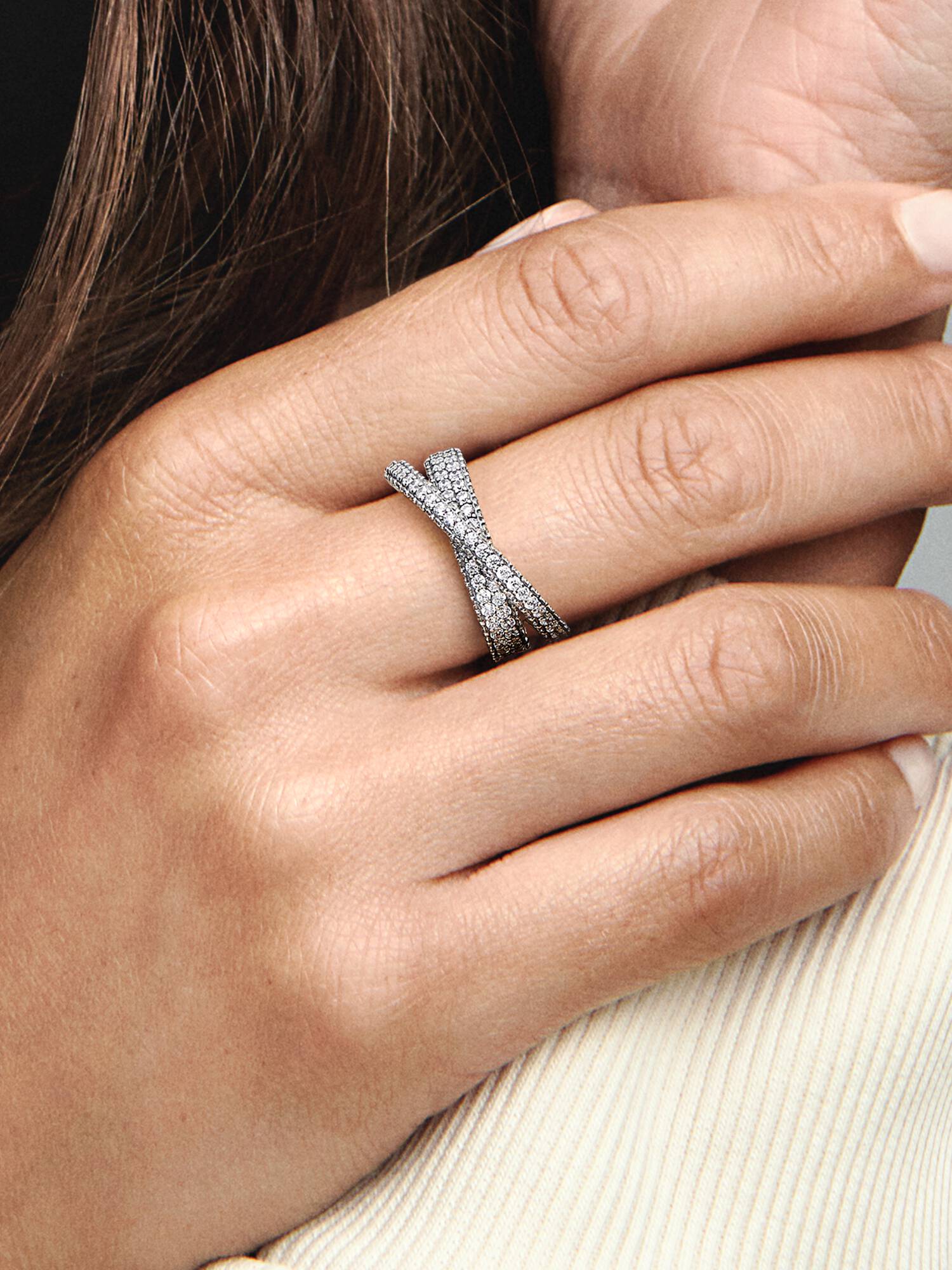 Διπλό Δαχτυλίδι Χιαστί Bέρες Pandora Timeless με Pavé