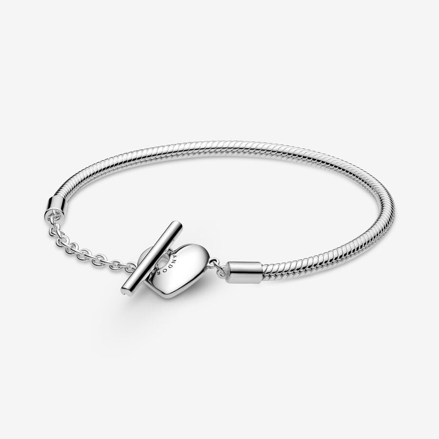 Βραχιόλι Pandora Moments με αλυσίδα-φίδι με μπάρα και καρδιά image number 0
