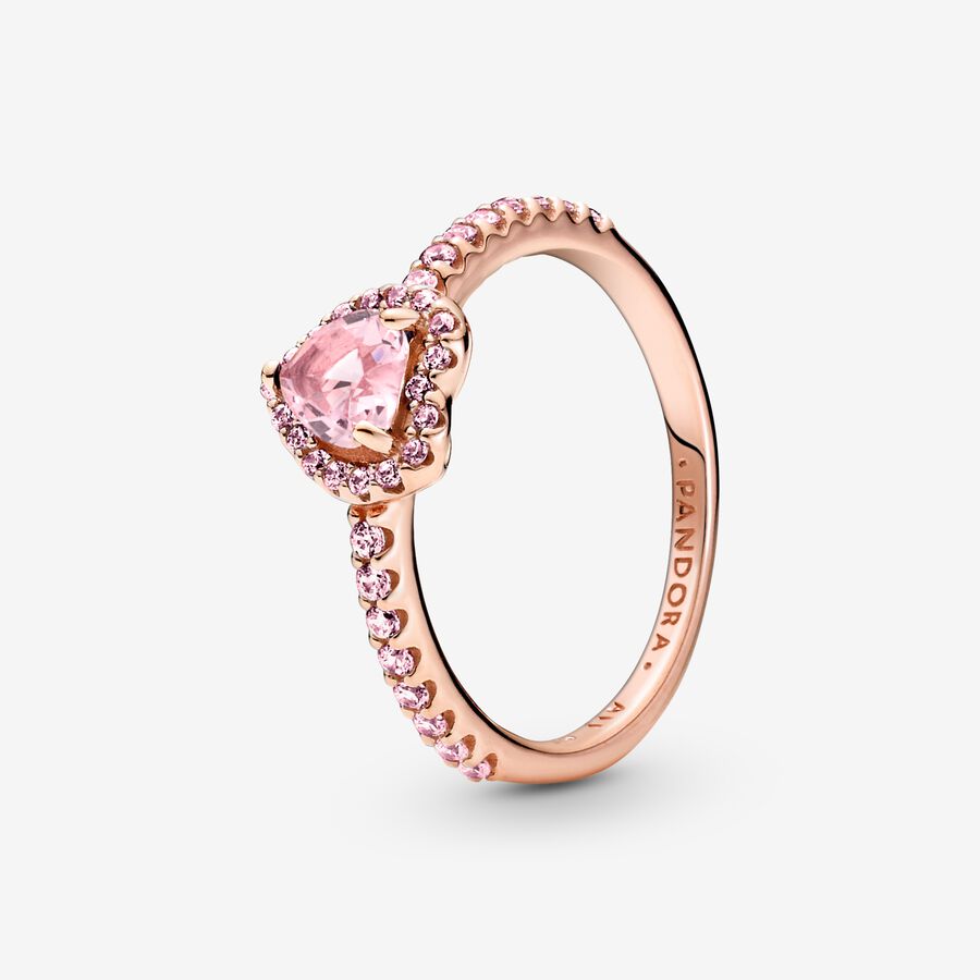 Δαχτυλίδι με επίστρωση ροζ χρυσού 14Κ με κυβ. ζιρκόνια & ροζ κρύσταλλο, καρδιά image number 0