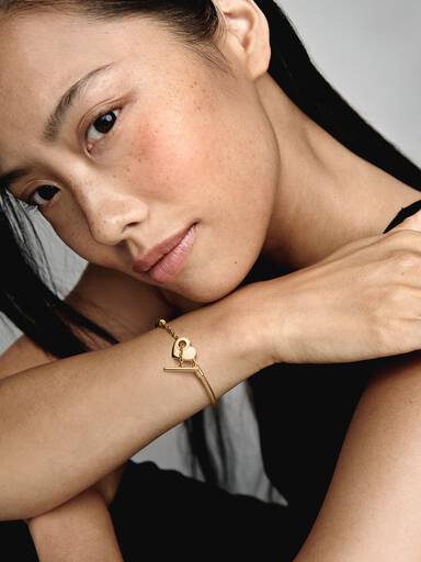 Βραχιόλι με Αλυσίδα Τύπου Φίδι με Κούμπωμα σε Σχήμα Καρδιάς και T-Bar