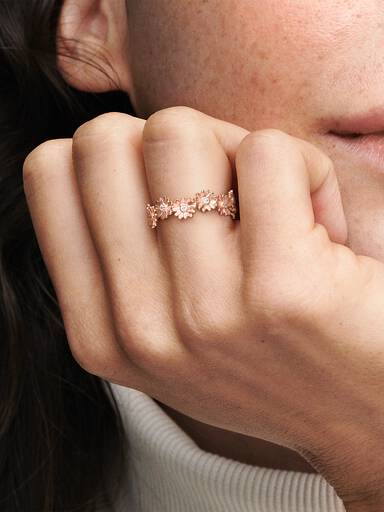 Δαχτυλίδι 14K rose gold-plated με κυβική ζιρκόνια, μαργαρίτα