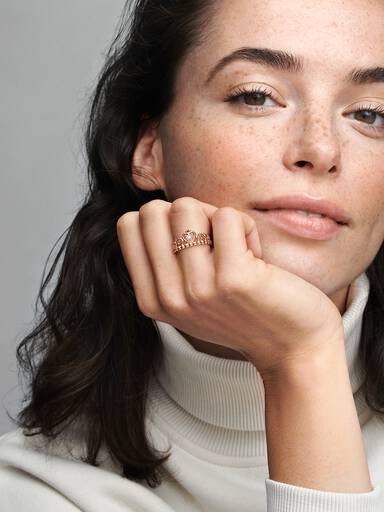 Δαχτυλίδι τιάρα με κυβ. ζιρκόνια, 14K rose gold-plated