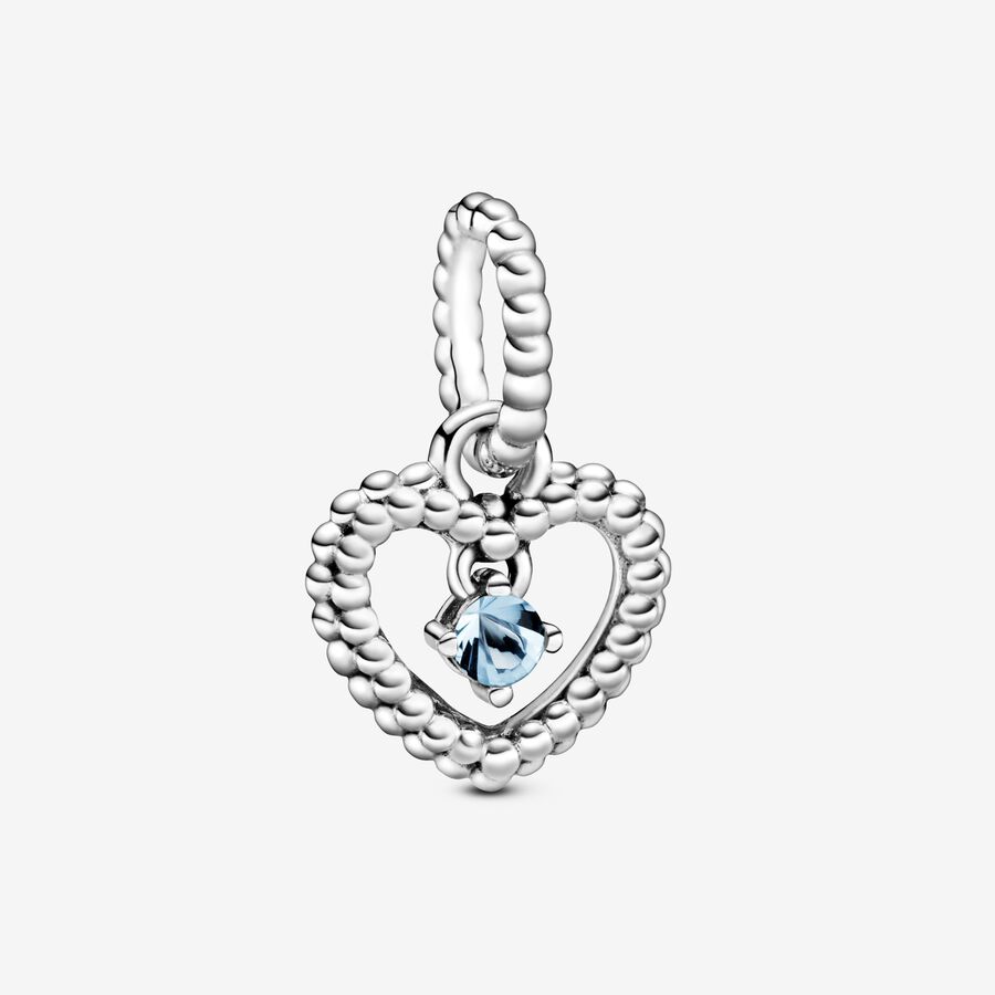 Aqua Blue Beaded Heart Dangle Charm image number 0