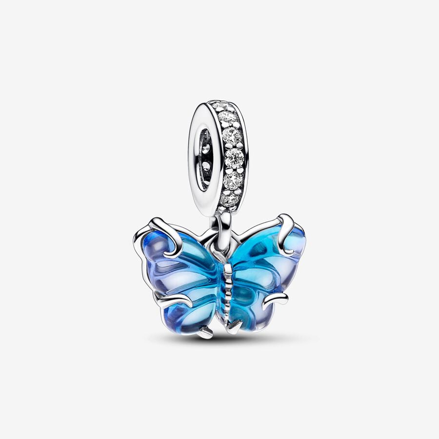Κρεμαστό Charm Πεταλούδα με Μπλε Γυαλί Murano image number 0