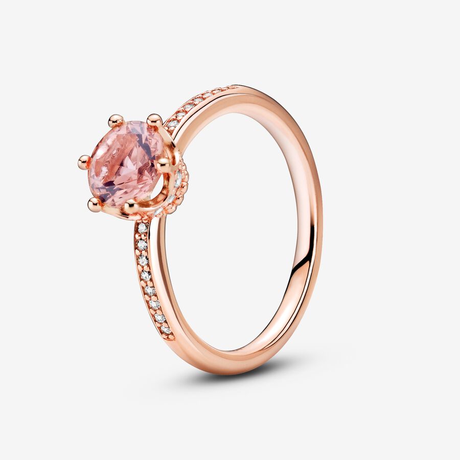 Pink Sparkling Crown Solitaire Ring image number 0
