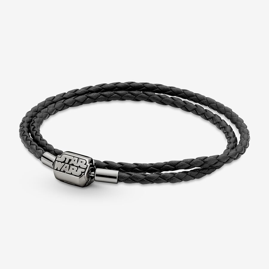 Pandora Moments Star Wars™ Clasp Double Black Leather Bracelet image number 0