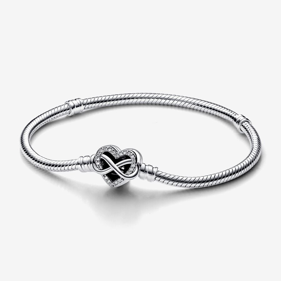 Βραχιόλι από Αλυσίδα Φίδι με Κούμπωμα Λαμπερή Καρδιά με Σύμβολο Απείρου Pandora Moments image number 0