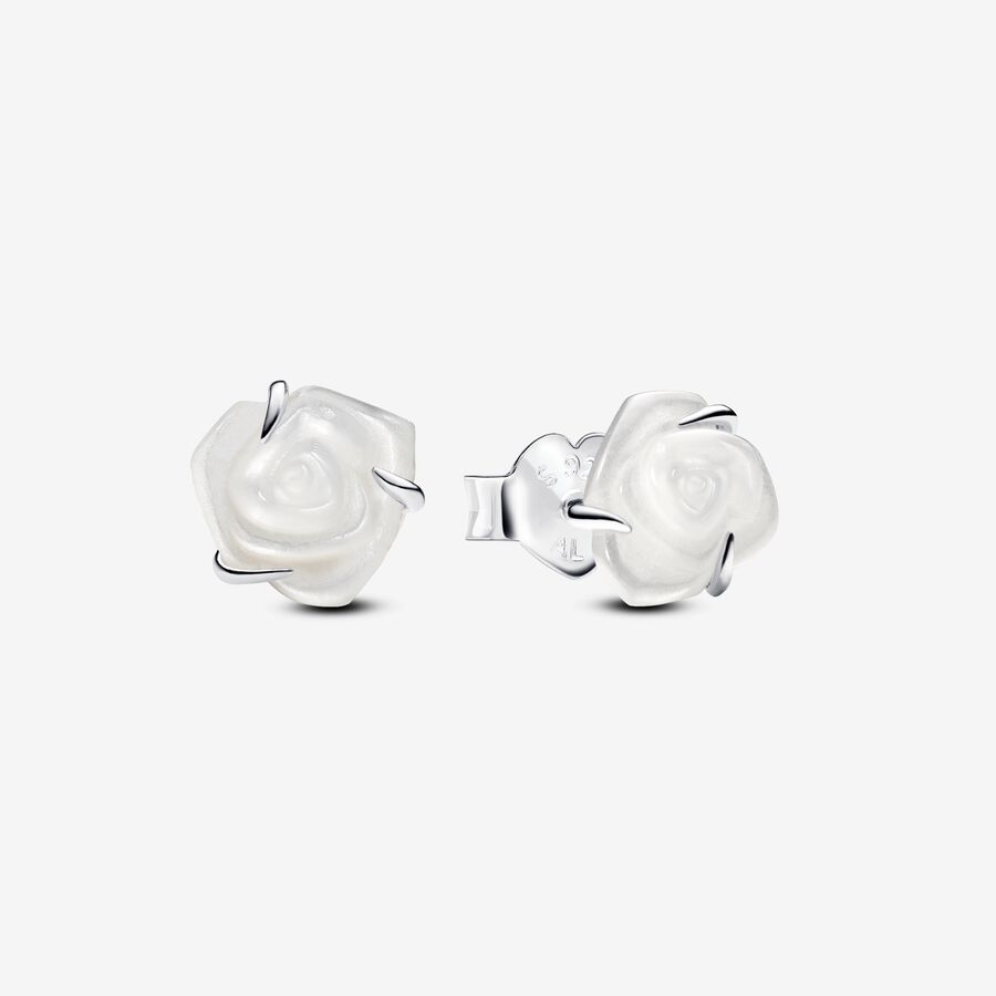 Κουμπωτά σκουλαρίκια με λευκό ανθισμένο τριαντάφυλλο image number 0