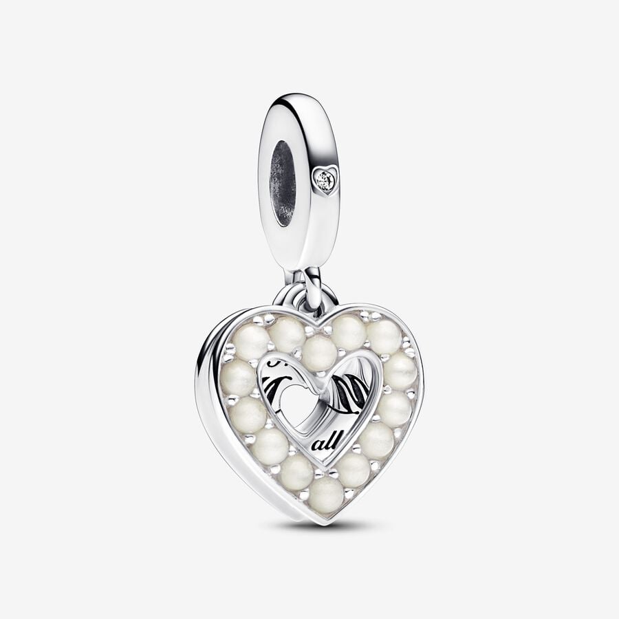 Διπλό κρεμαστό σύμβολο Λευκή περλέ καρδιά image number 0
