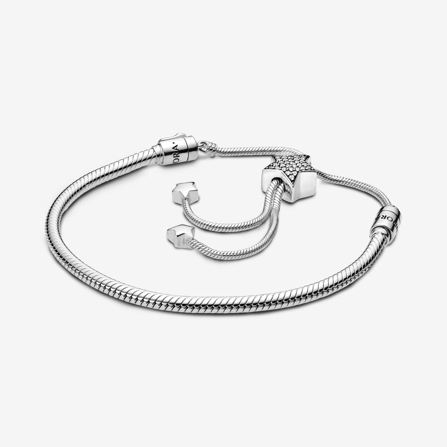 Pandora Moments Pavé Star & Snake Chain Sliding Bracelet image number 0