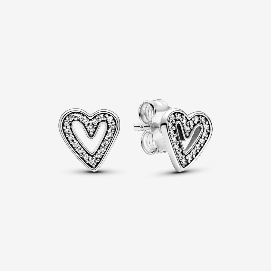 Αστραφτερά κουμπωτά σκουλαρίκια σε σχήμα σκιτσαρισμένης καρδιάς image number 0