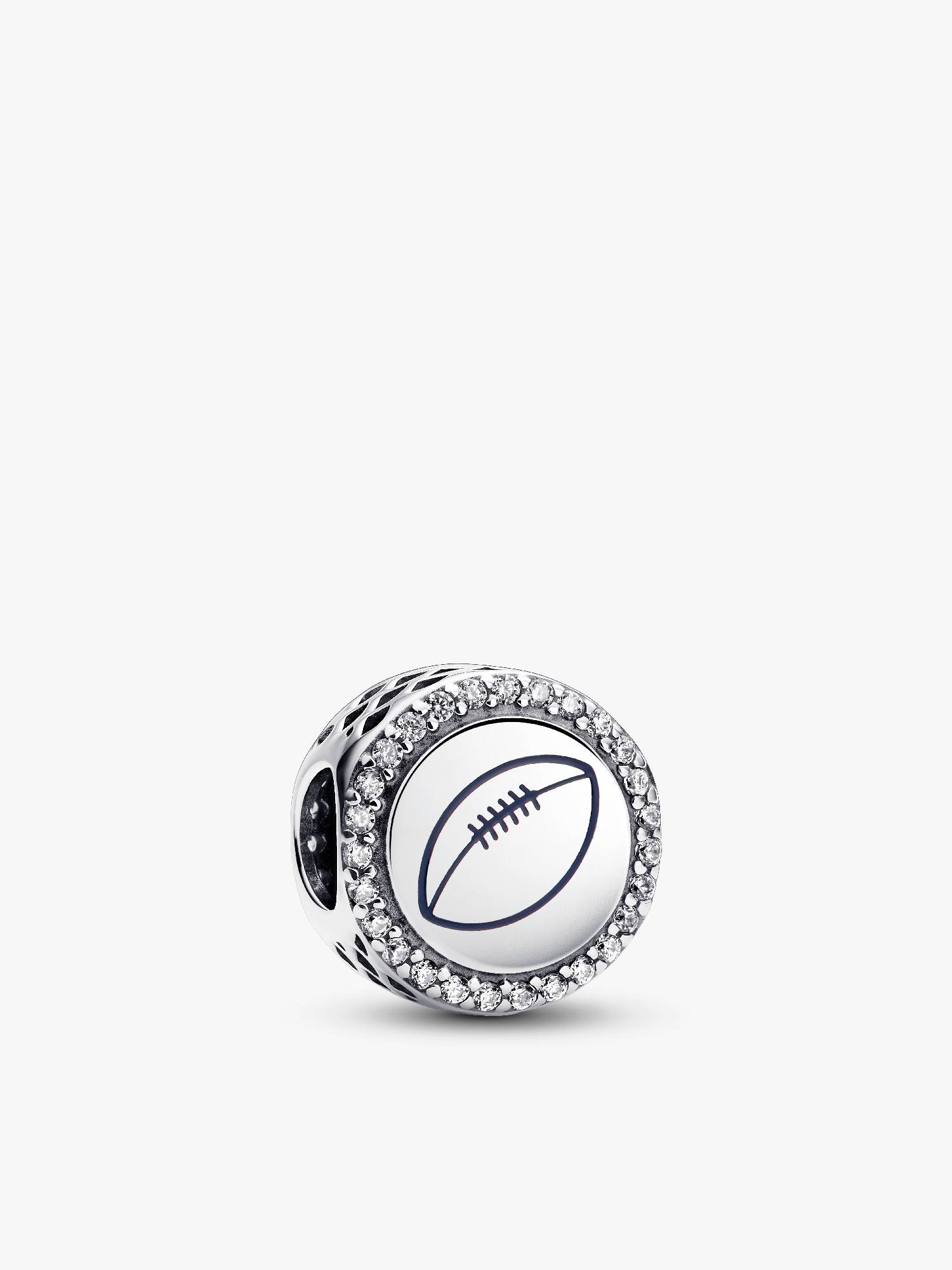 Football sterling silver charm with clear cubic zirconia and blue enamel