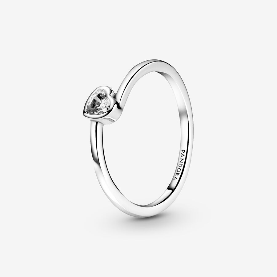 Clear Tilted Heart Solitaire Ring image number 0