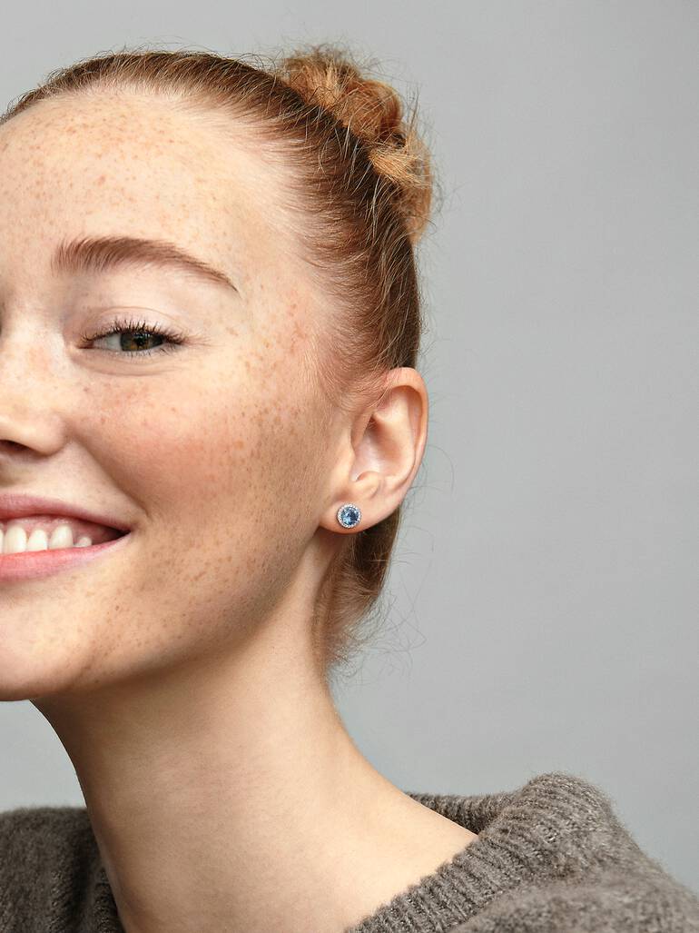 Blue Round Sparkle Stud Earrings