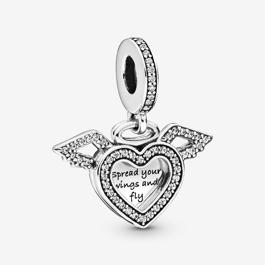 Heart & Angel Wings Dangle Charm image number 0